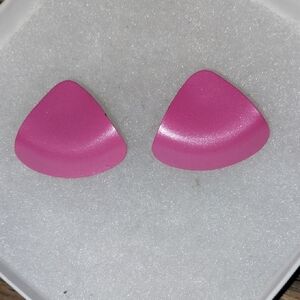 Vintage Thin Metal Shiny Pink Triangle Stud Earrings